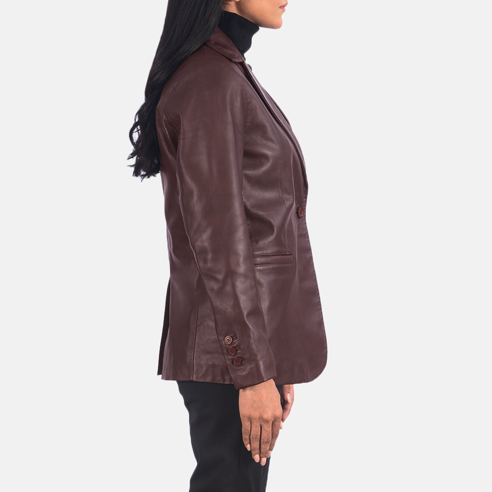 Norma Maroon Leather Blazer - Kualited