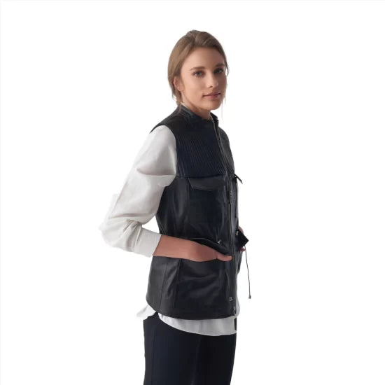 Women Black Leather Vest