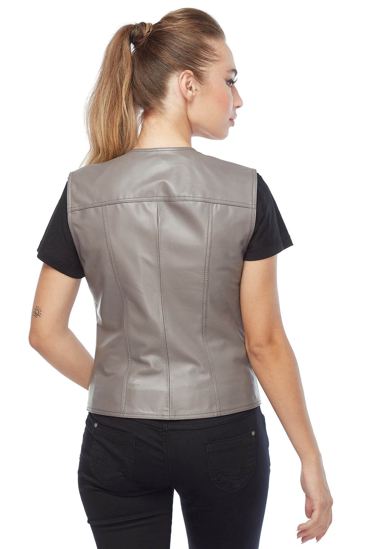 Womens Leather Vest Grey