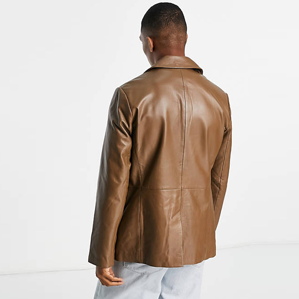 Real leather blazer in tan