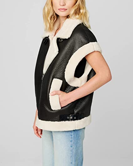 Women's Black Shearling Leather Vest