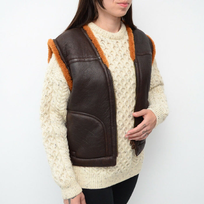 Women's Vintage Quality Leather Sheepskin Shearling Vest