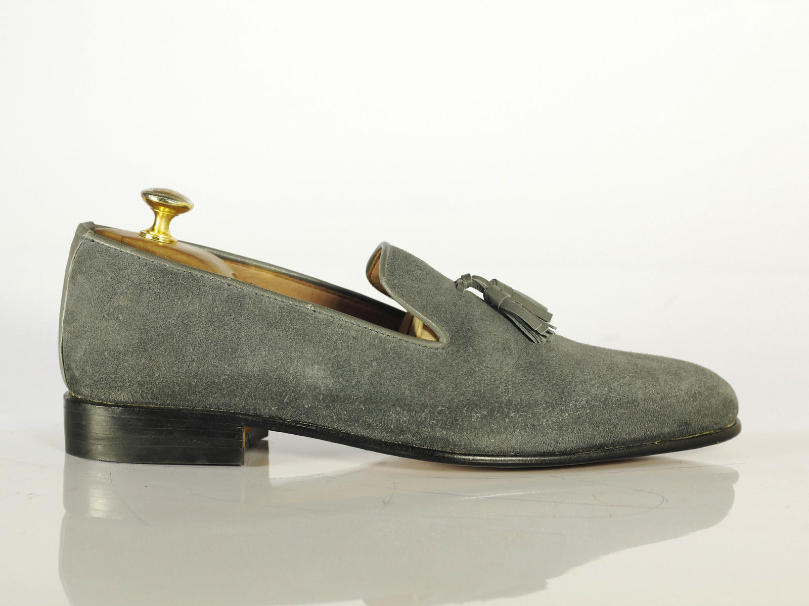 Handmade Men's Gray Suede Tassel Loafers, Men Designer Dress Fashion Shoes