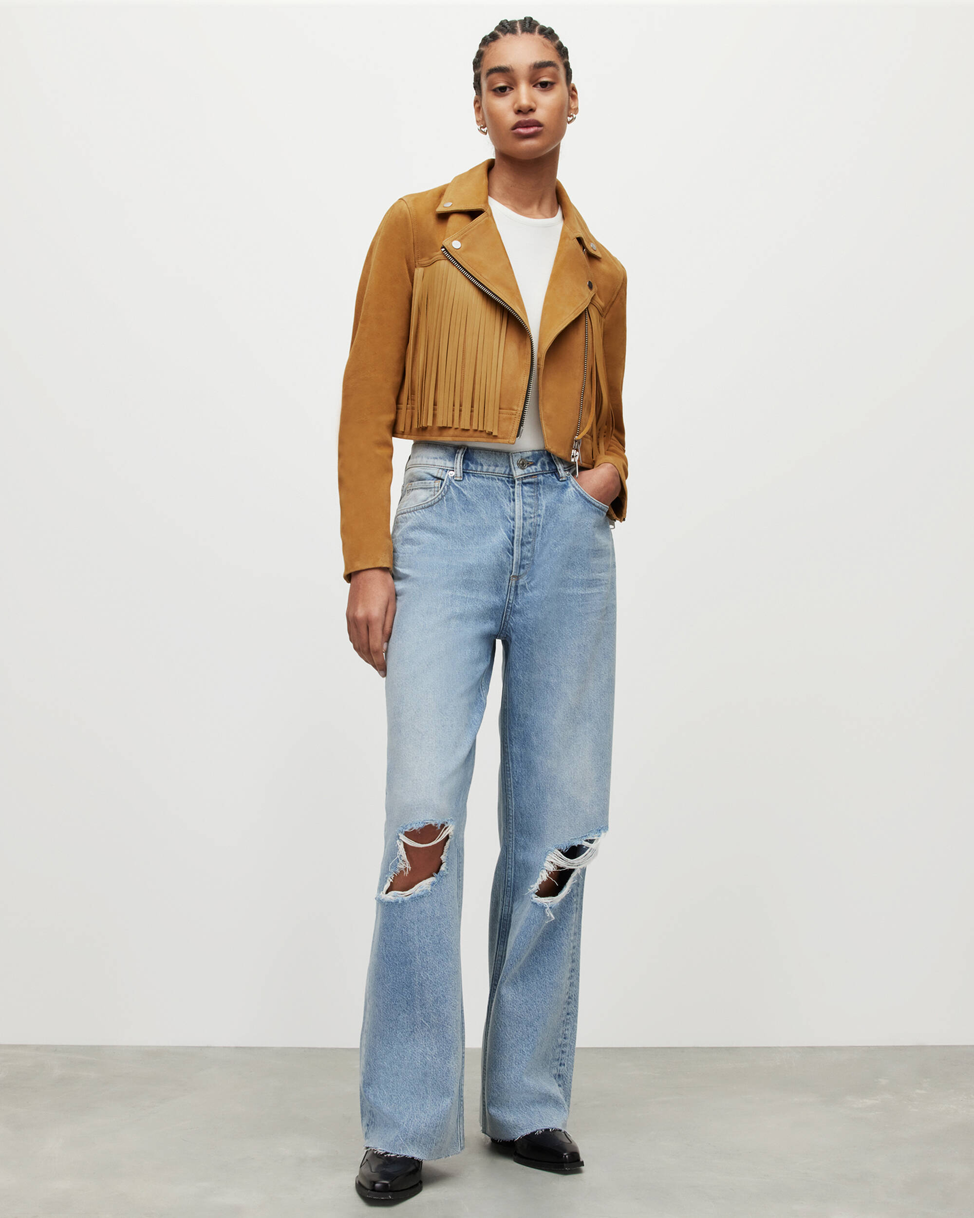 Elora Cropped Suede Biker Jacket