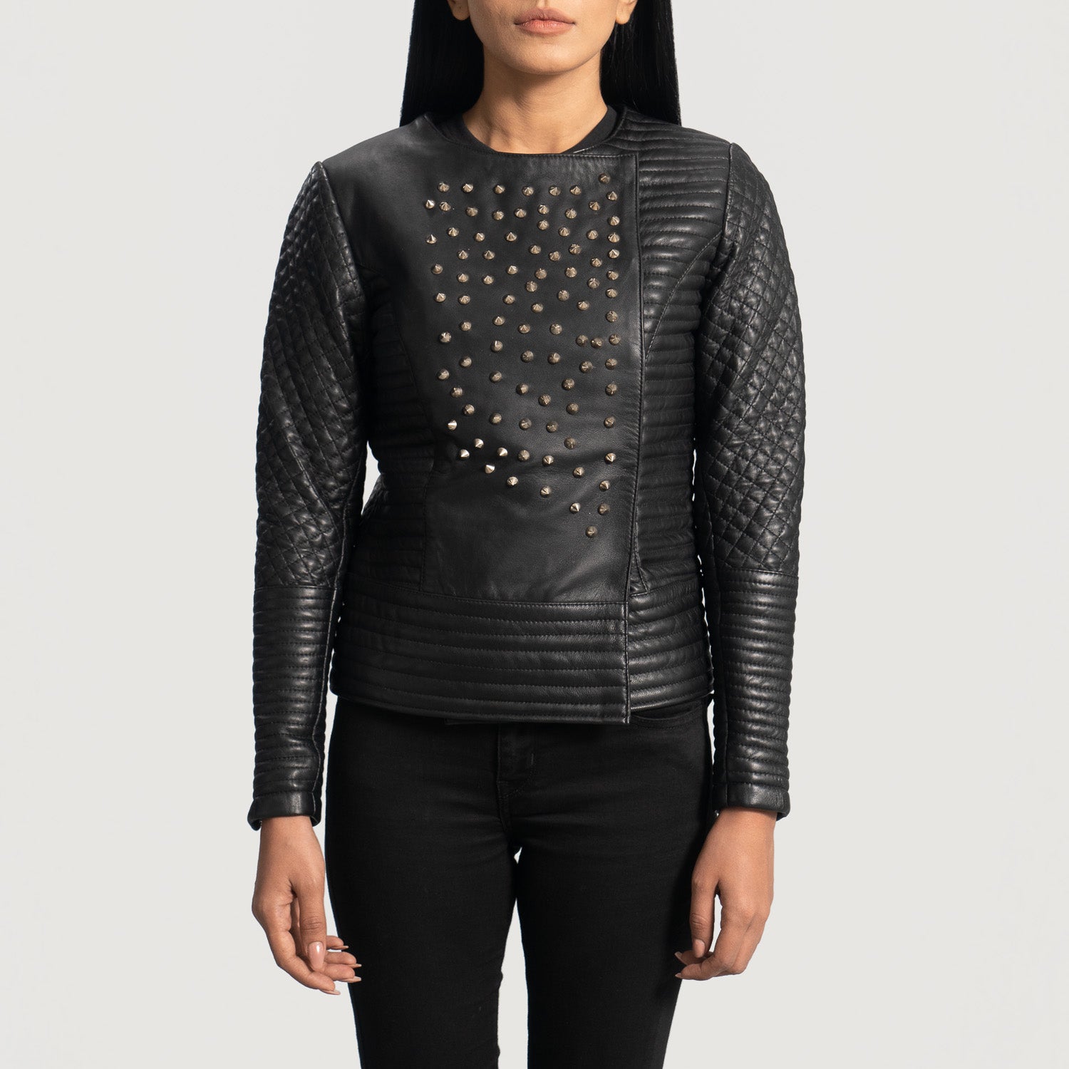 Celeste Studded Black Leather Jacket - Kualited