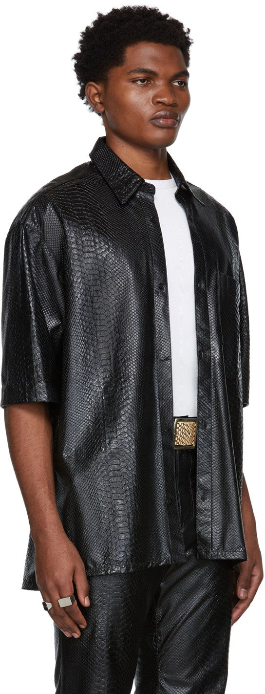 Men’s Black SnakeSkin Printed Leather Shirt - Kualited