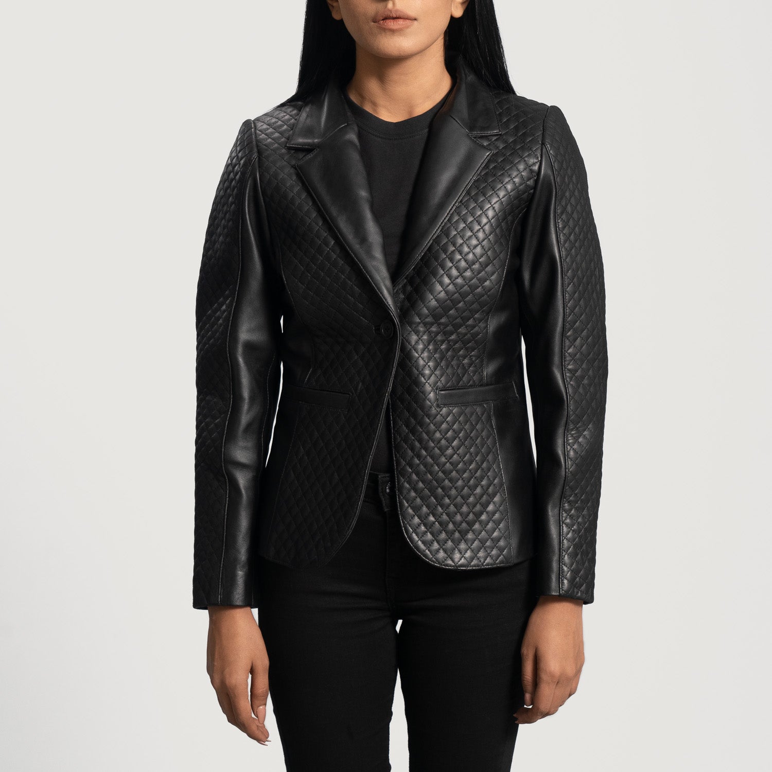 Cora Quilted Black Leather Blazer - Kualited