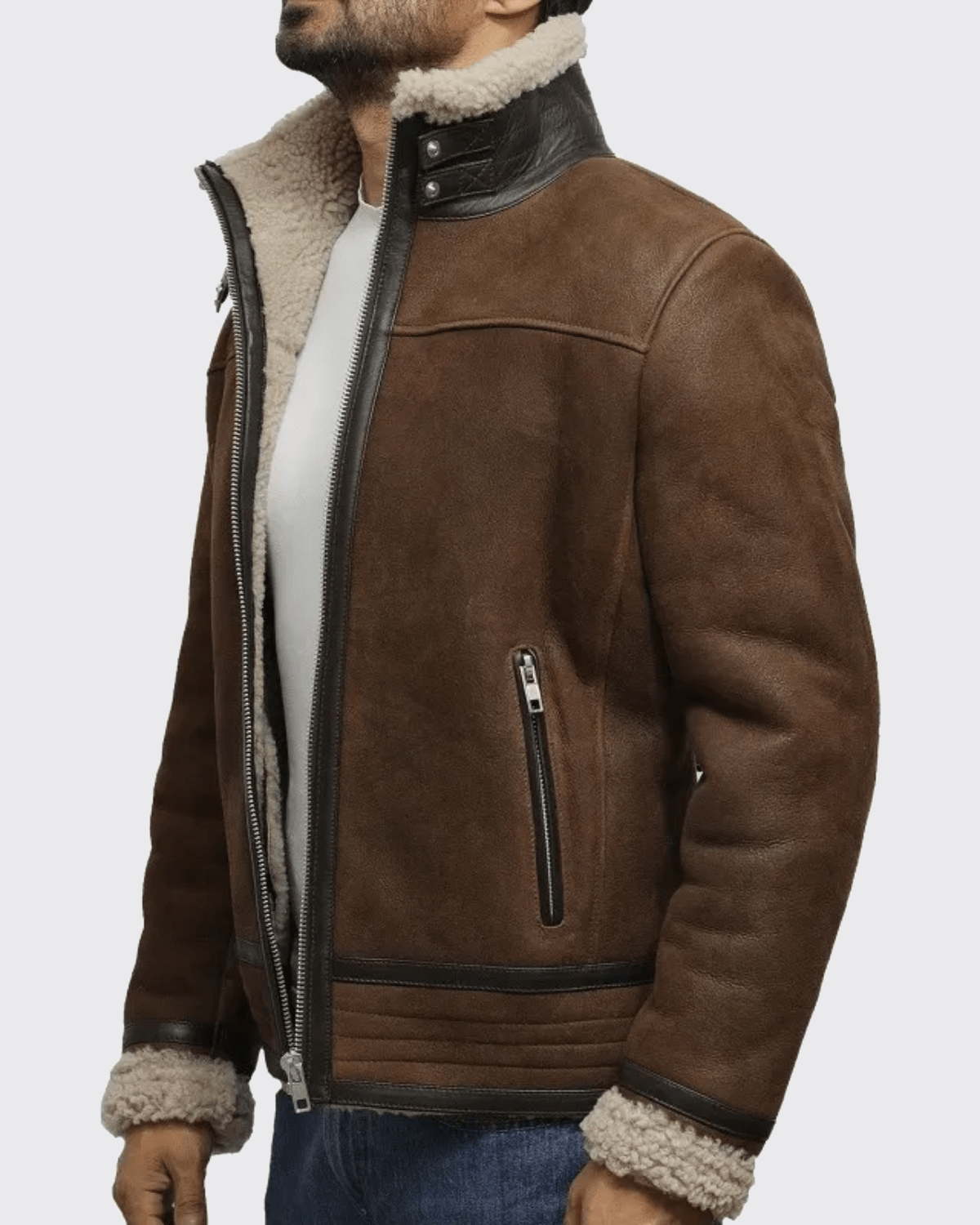 Men’s Brown Quilted Genuine Shearling Leather Aviator Flying Jacket