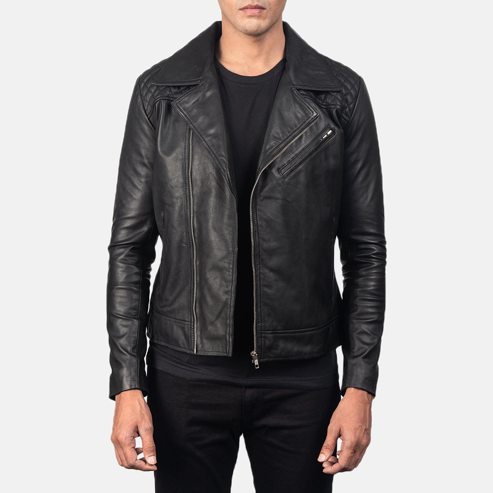 Danny Quilted Black Leather Biker Jacket - Kualited