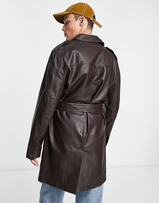 Real leather trench coat in brown