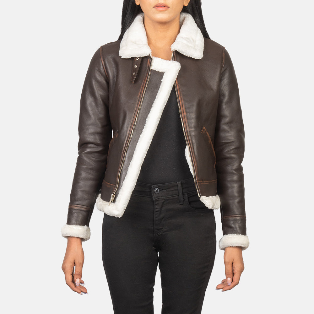 Sherilyn B-3 Brown Leather Bomber Jacket - Kualited