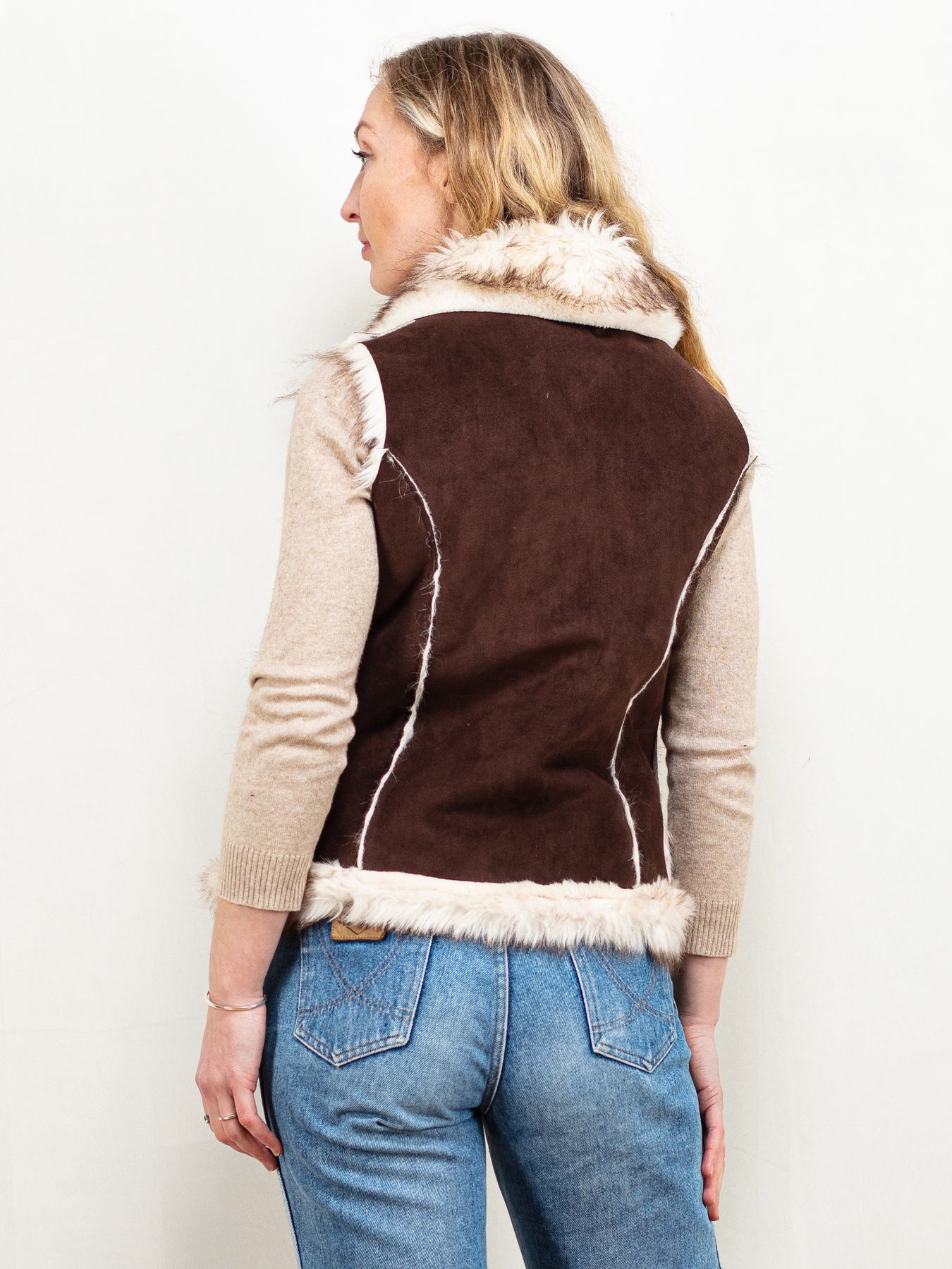 WOMEN FAUX SHEARLING AFGHAN WAISTCOAT VEST IN BROWN