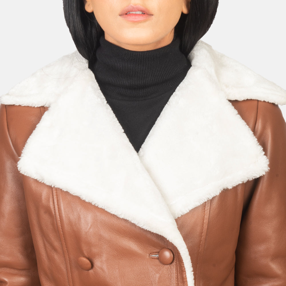 Amie Brown Double Breasted Shearling Coat - Kualited