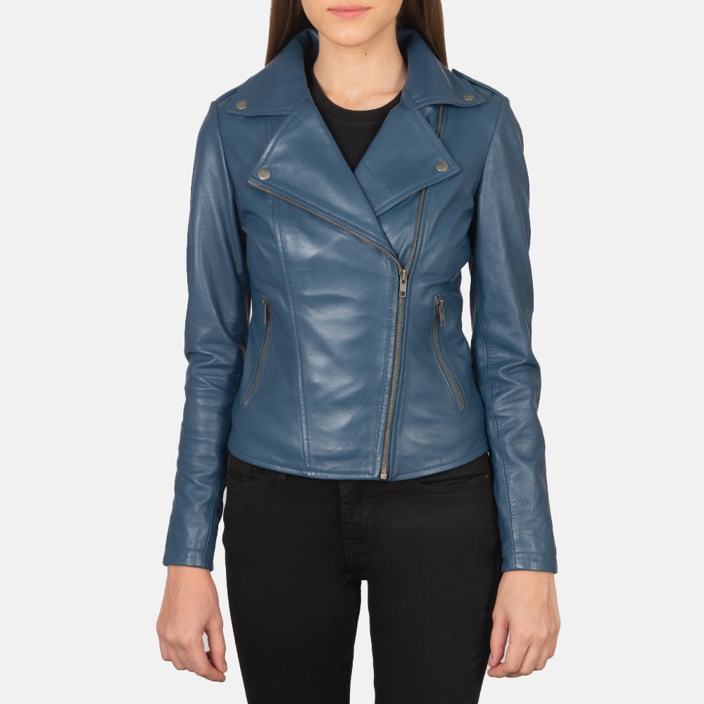 Flashback Blue Leather Biker Jacket - Kualited