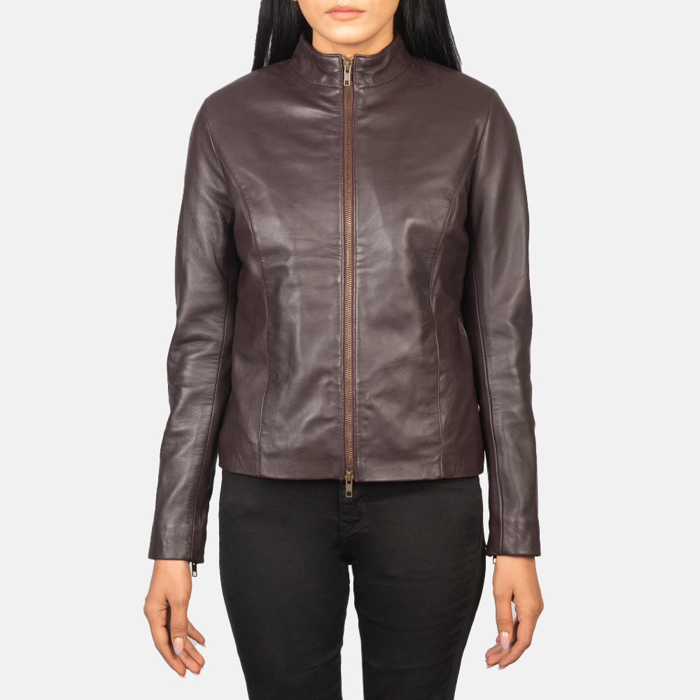 Rumella Maroon Leather Biker Jacket - Kualited