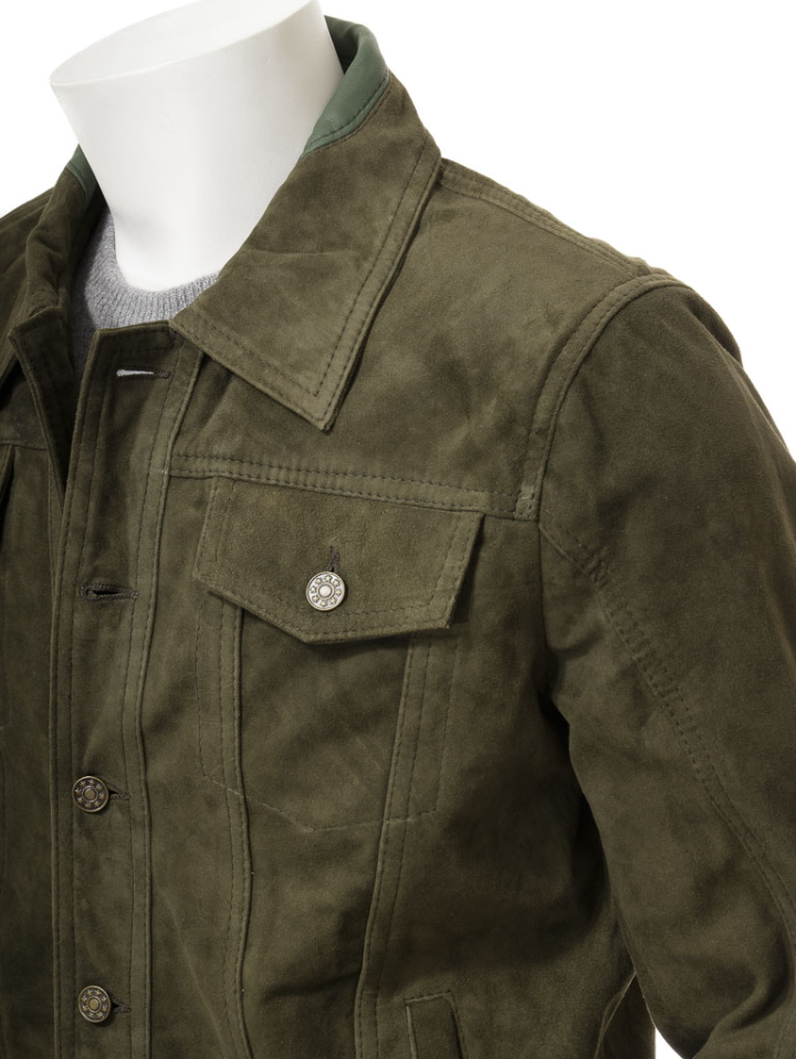 Men’s Green Suede Leather Trucker Jacket - Kualited