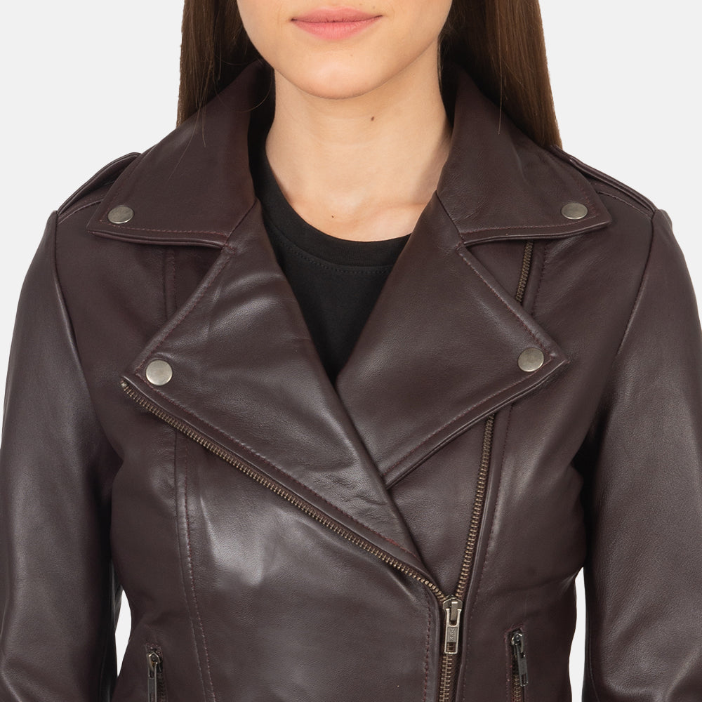 Flashback Maroon Leather Biker Jacket - Kualited