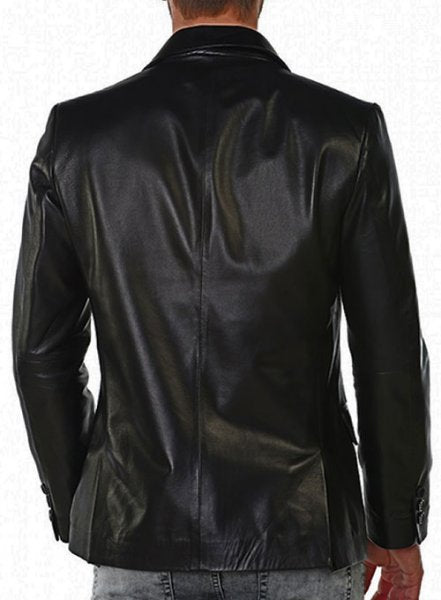 BLACK STRETCH LEATHER BLAZER