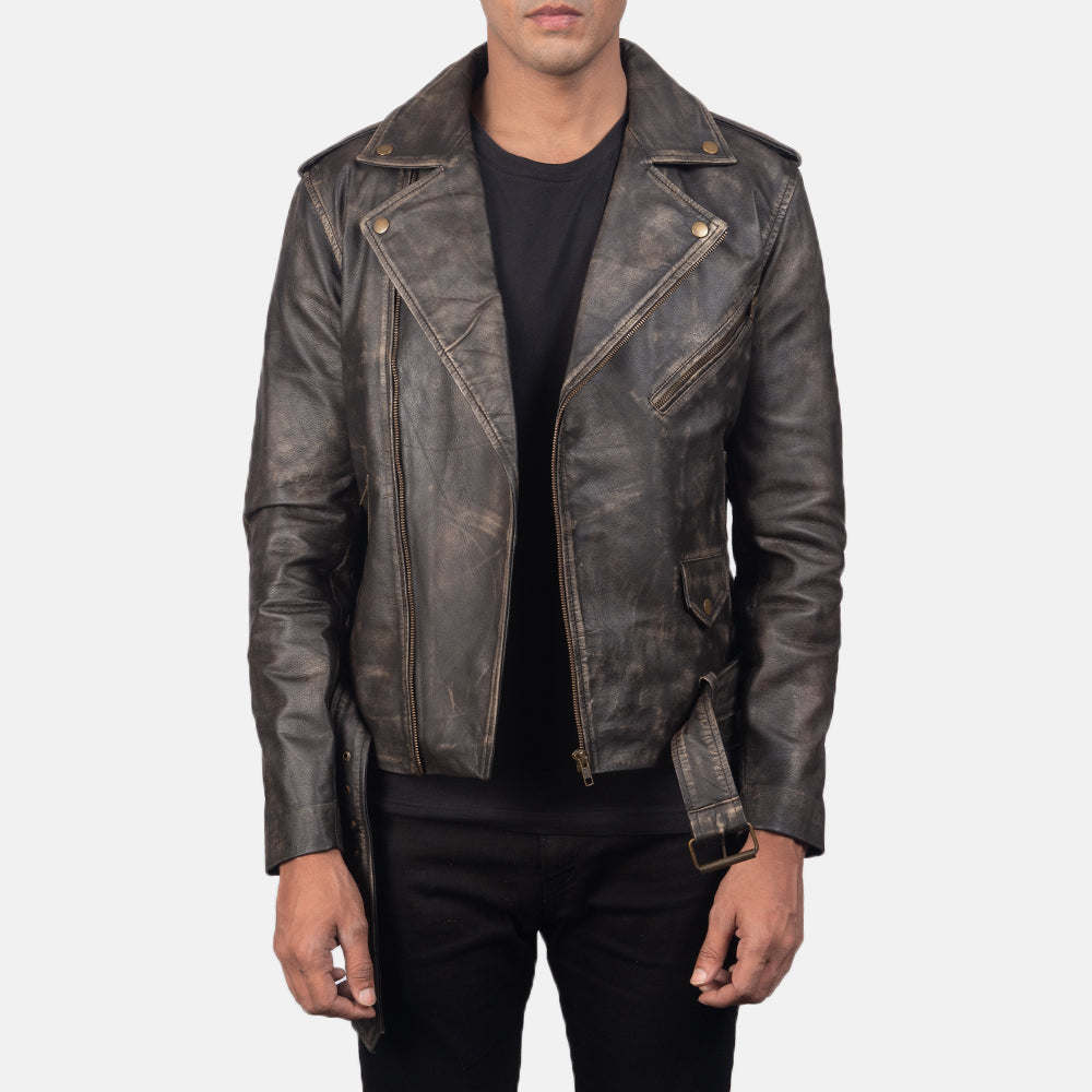 Allaric Alley Distressed Brown Leather Biker Jacket - Kualited