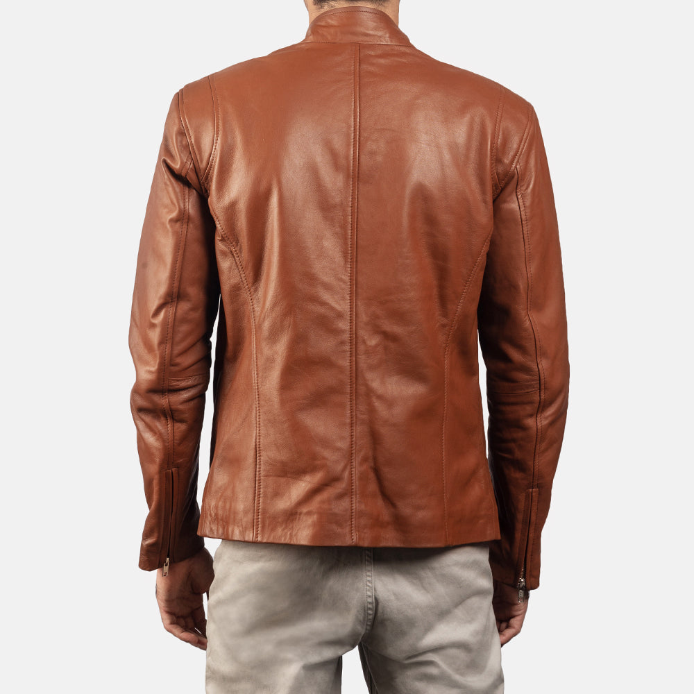 Ionic Brown Leather Biker Jacket - Kualited