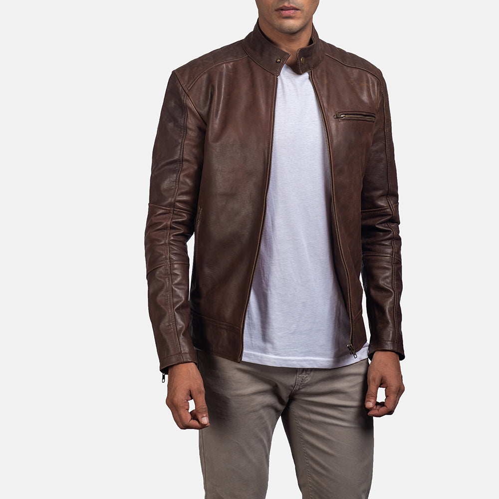 Dean Brown Leather Biker Jacket - Kualited