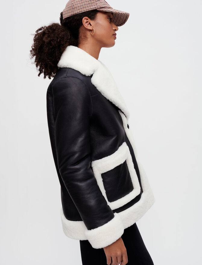 Women's Shearling Leather Jacket In Black