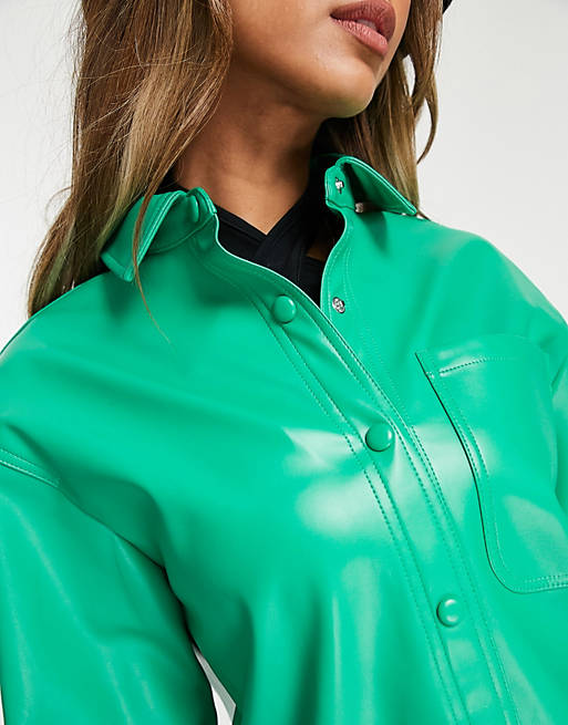 Handmade Genuine Crafted Leather oversized shirt in green