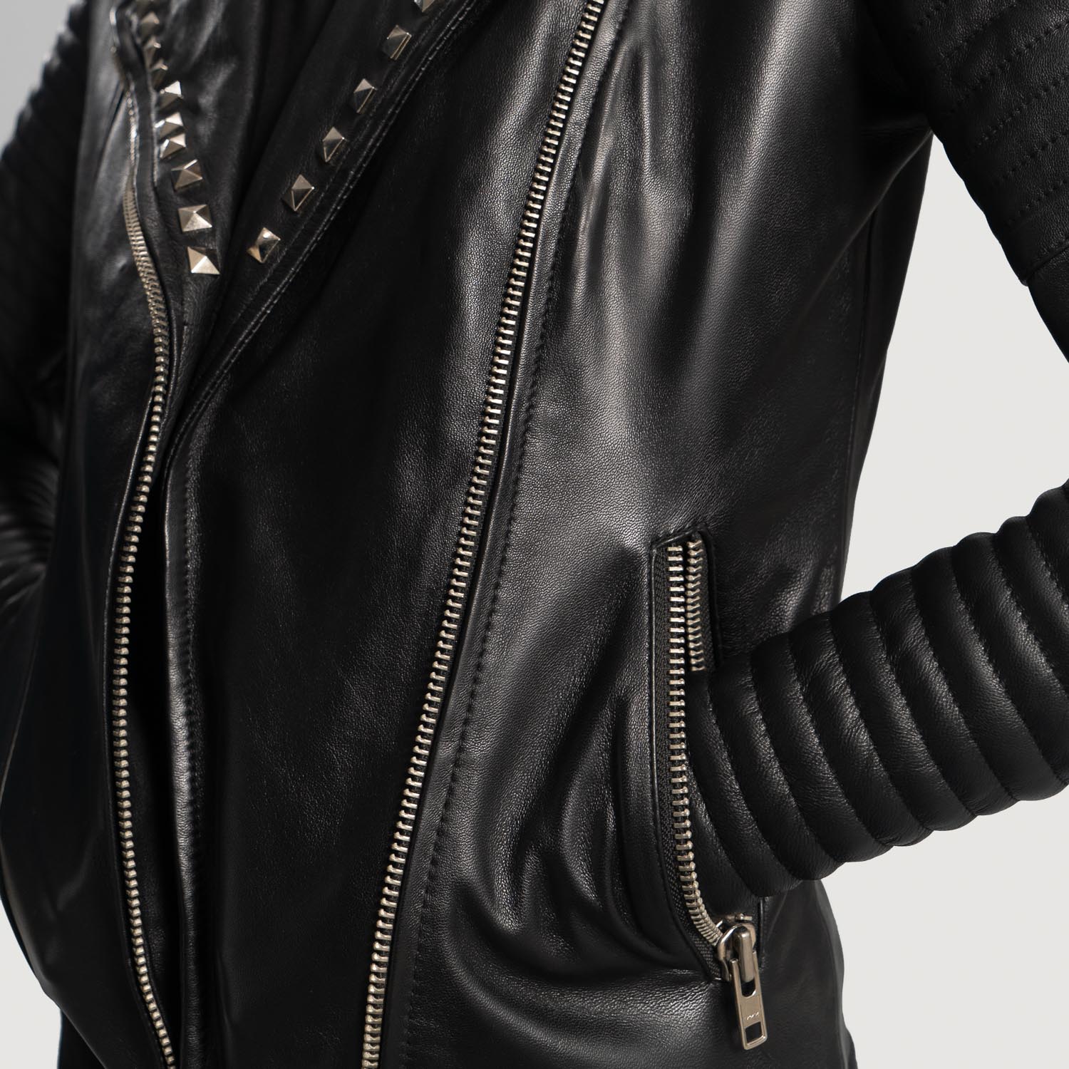 Sally Mae Studded Black Leather Biker Jacket