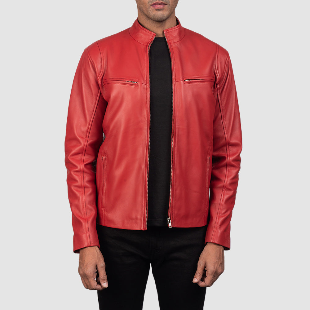 Ionic Red Leather Biker Jacket - Kualited