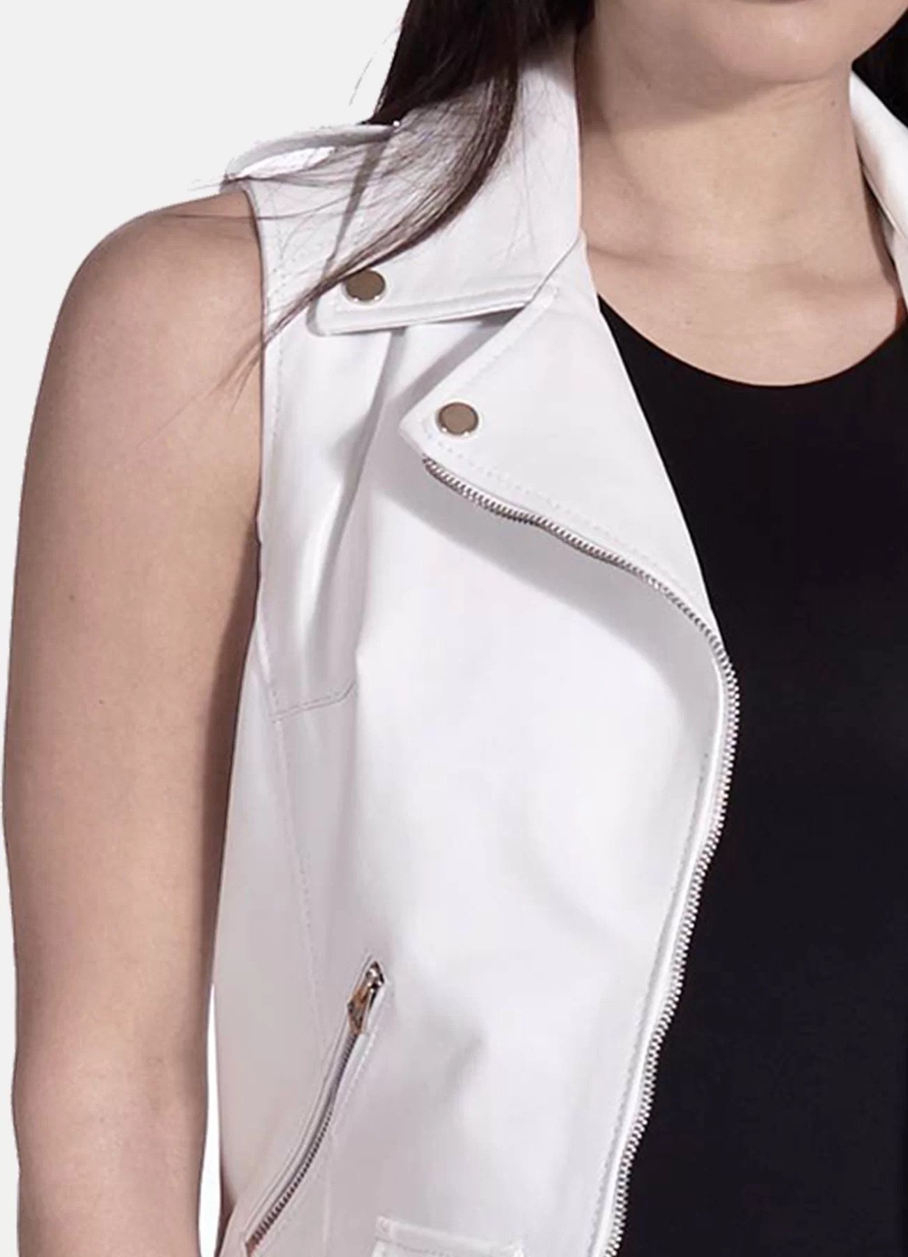 Women’s White Leather Biker Vest