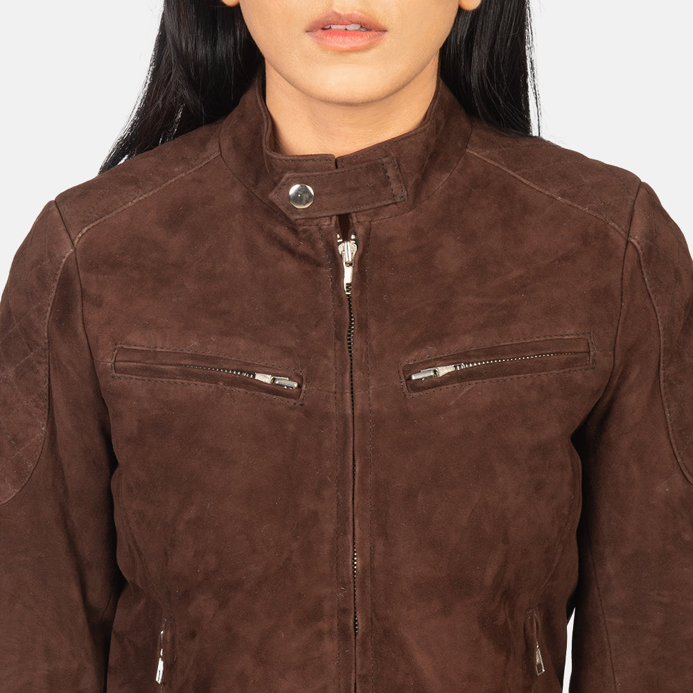 Zenna Mocha Suede Bomber Jacket - Kualited