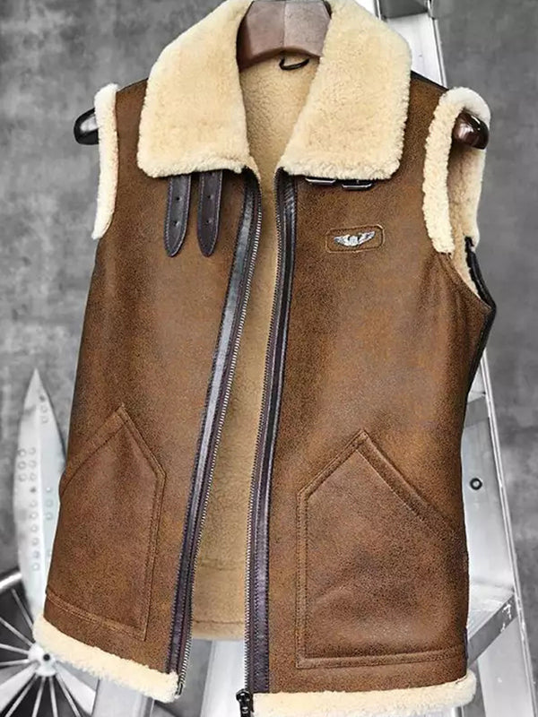 Men’s Camel Brown Leather Shearling Vest