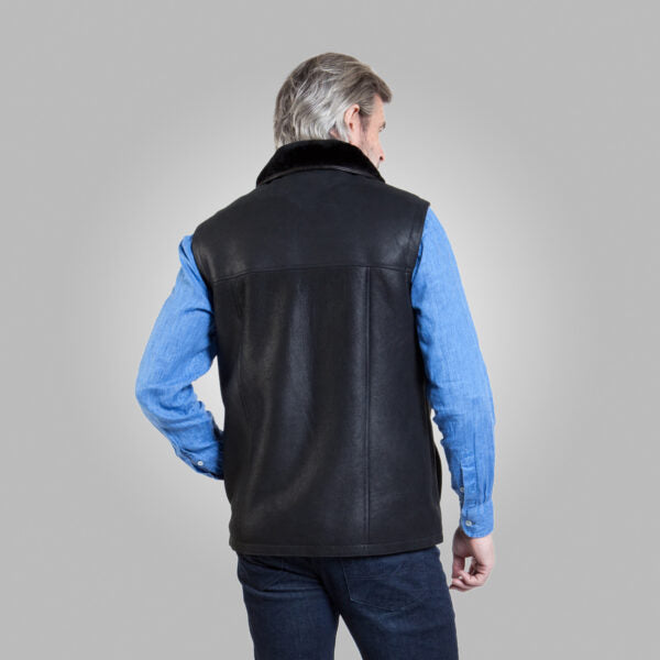 Men’s Black Leather Shearling Vest - Kualited