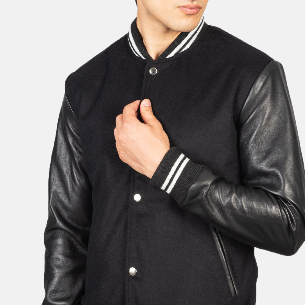 Vaxton Black Striped Hybrid Varsity Jacket - Kualited