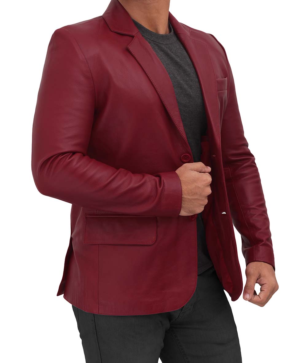 Glendale Mens Real Leather Maroon Blazer