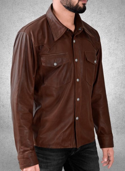 Men’s Chocolate Brown Leather Full Sleeves Shirt - Kualited