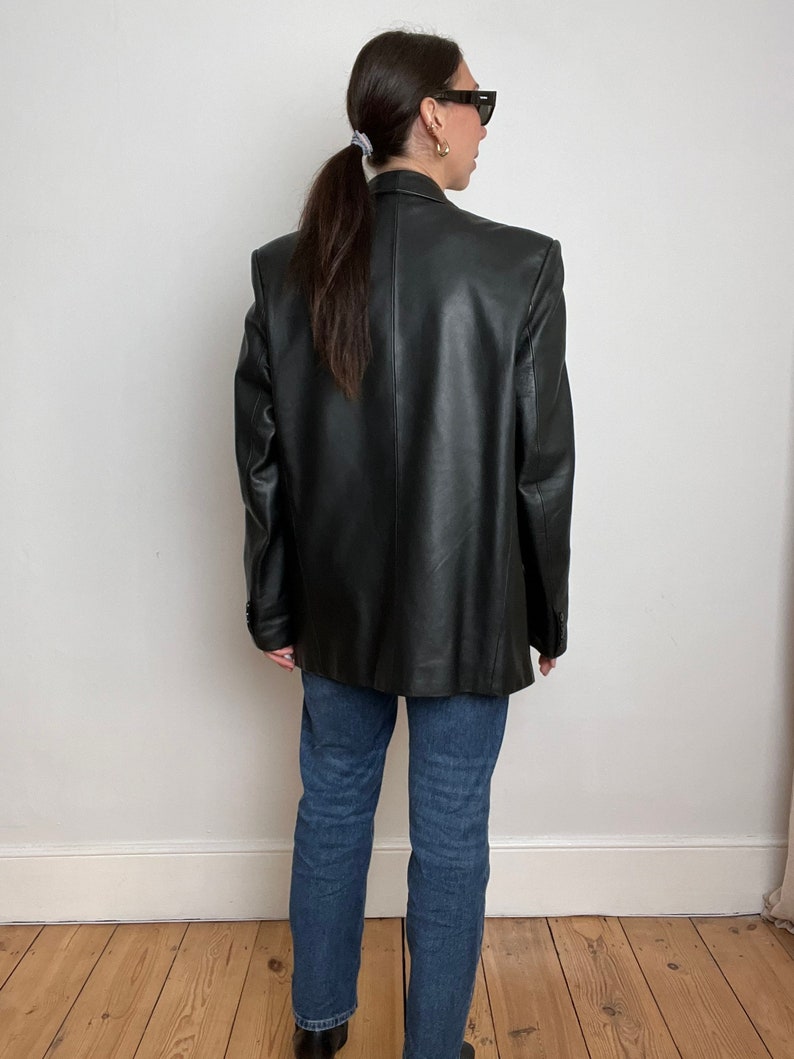 Vintage Black Leather Blazer Jacket