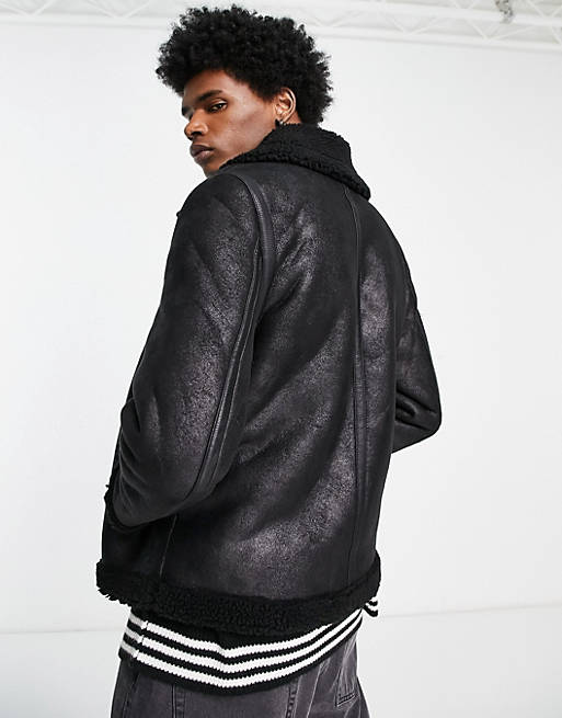 Good For Nothing shearling jacket in black faux leather