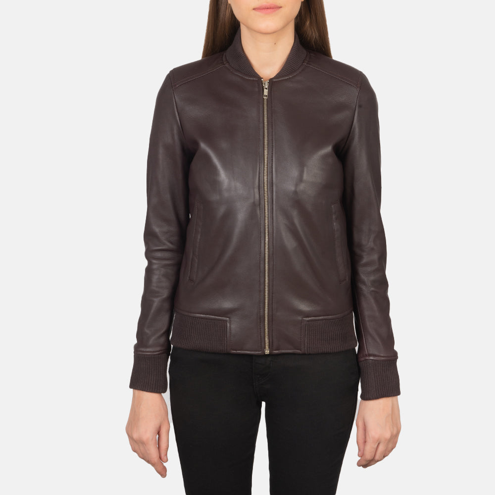 Bliss Maroon Leather Bomber Jacket - Kualited