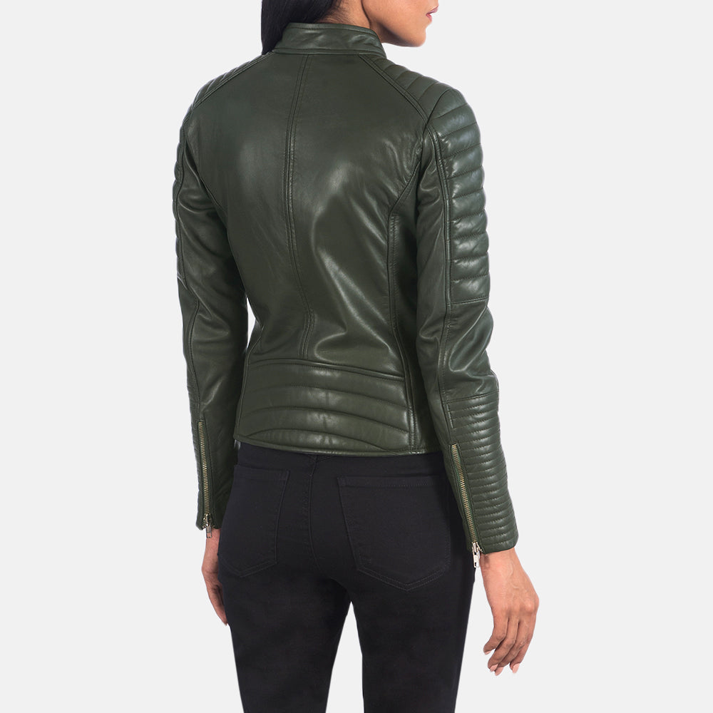 Adalyn Quilted Green Leather Biker Jacket - Kualited