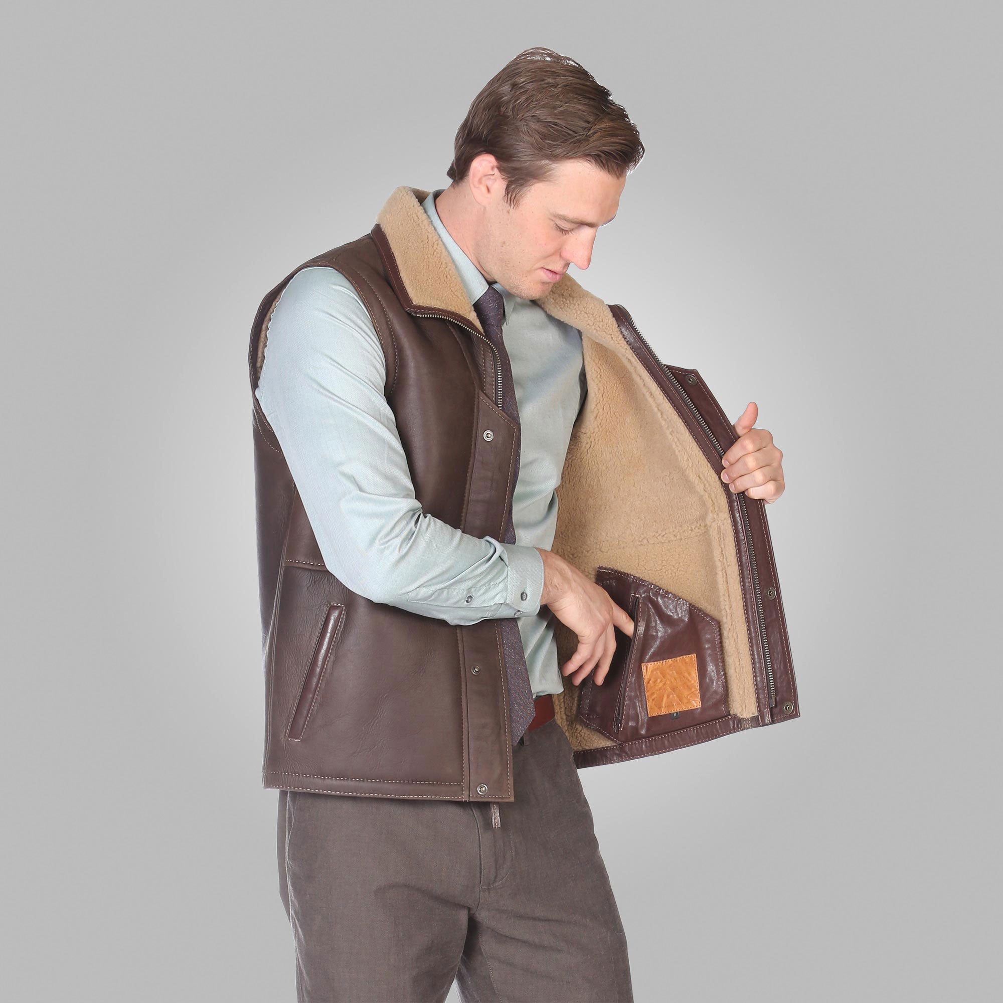 Men’s Brown Leather Shearling Vest