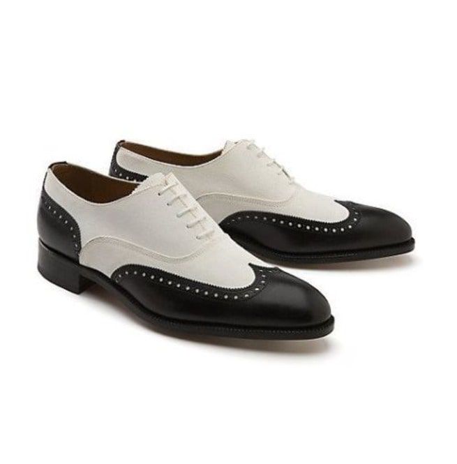 Handmade Men Black And White Wingtip Shoes, Mens Dress Leather Shoes