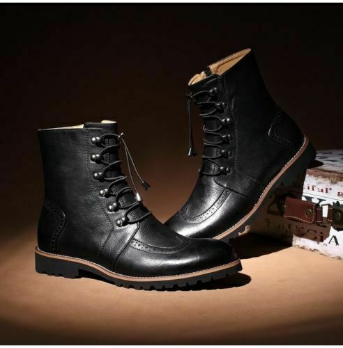 Handmade men lace-up ankle high leather boot, Men leather boot, Mens Black boots