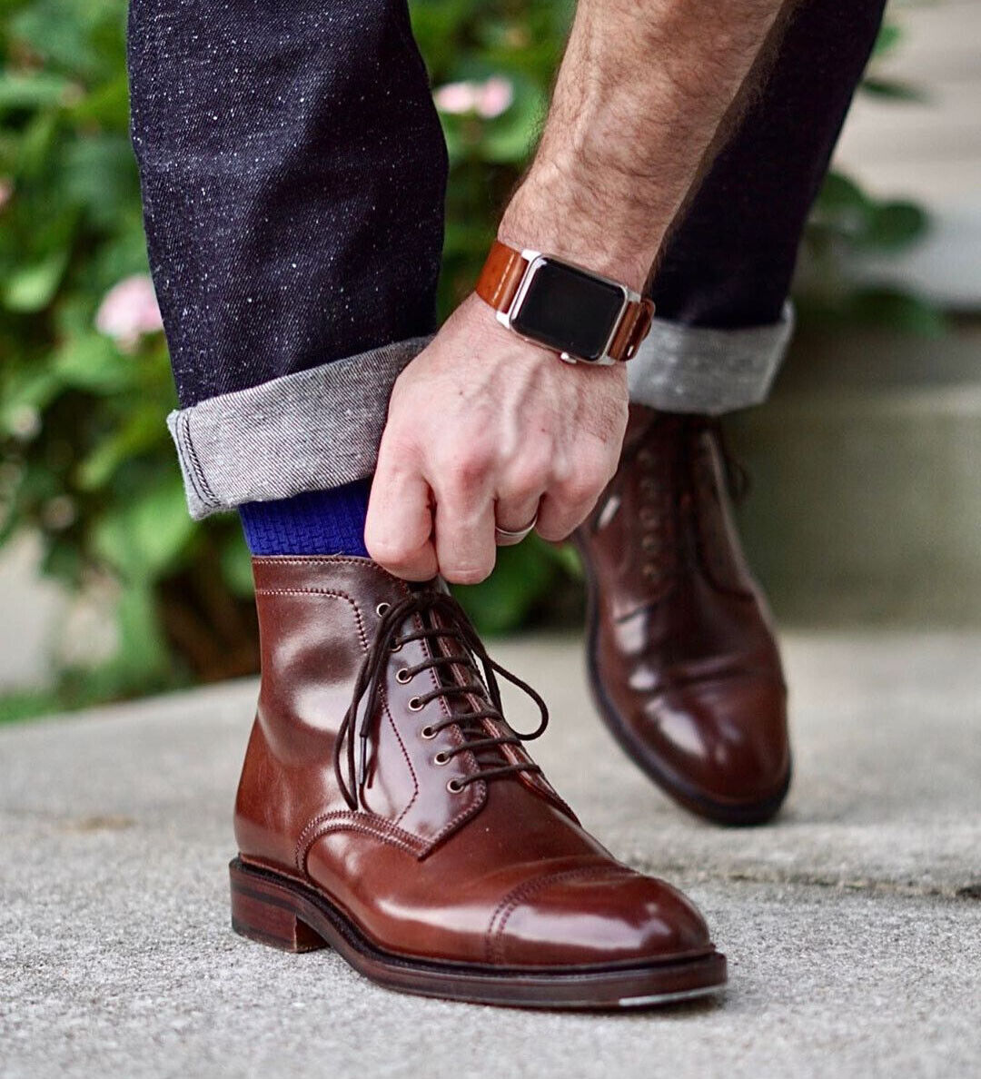 Handmade Men's Genuine Brown Leather Cap Toe Lace up Derby Ankle High Boots