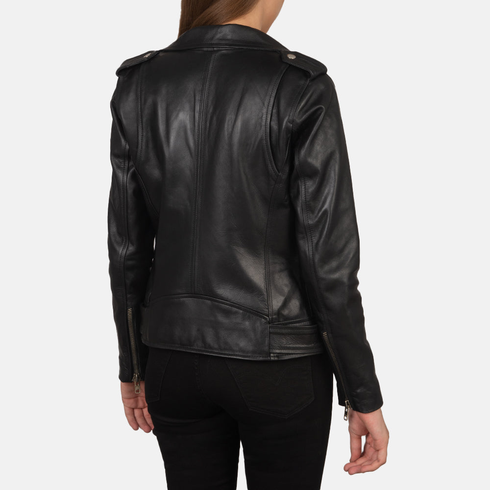 Alison Black Leather Biker Jacket - Kualited