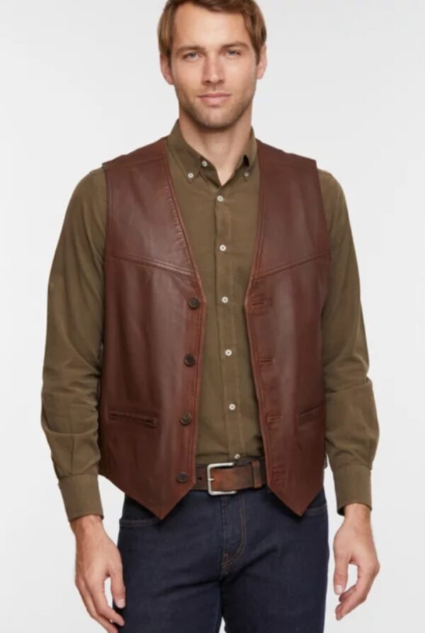 Men’s Chocolate Brown Leather Vest - Kualited