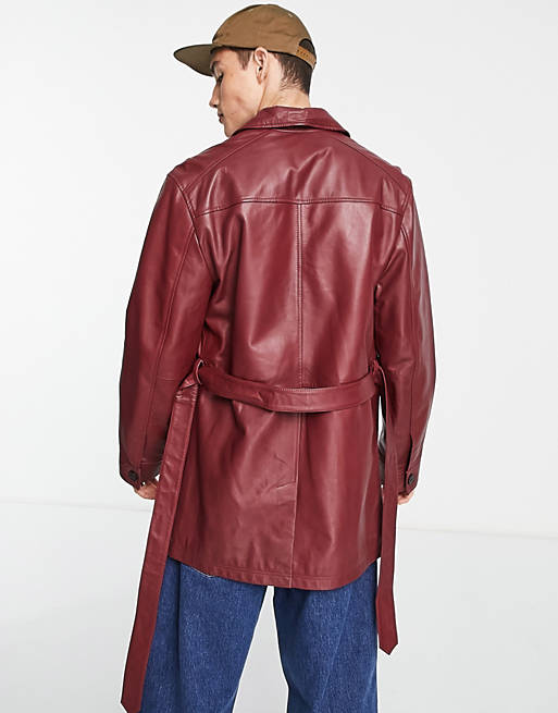 REAL LEATHER TRENCH COAT IN BURGUNDY