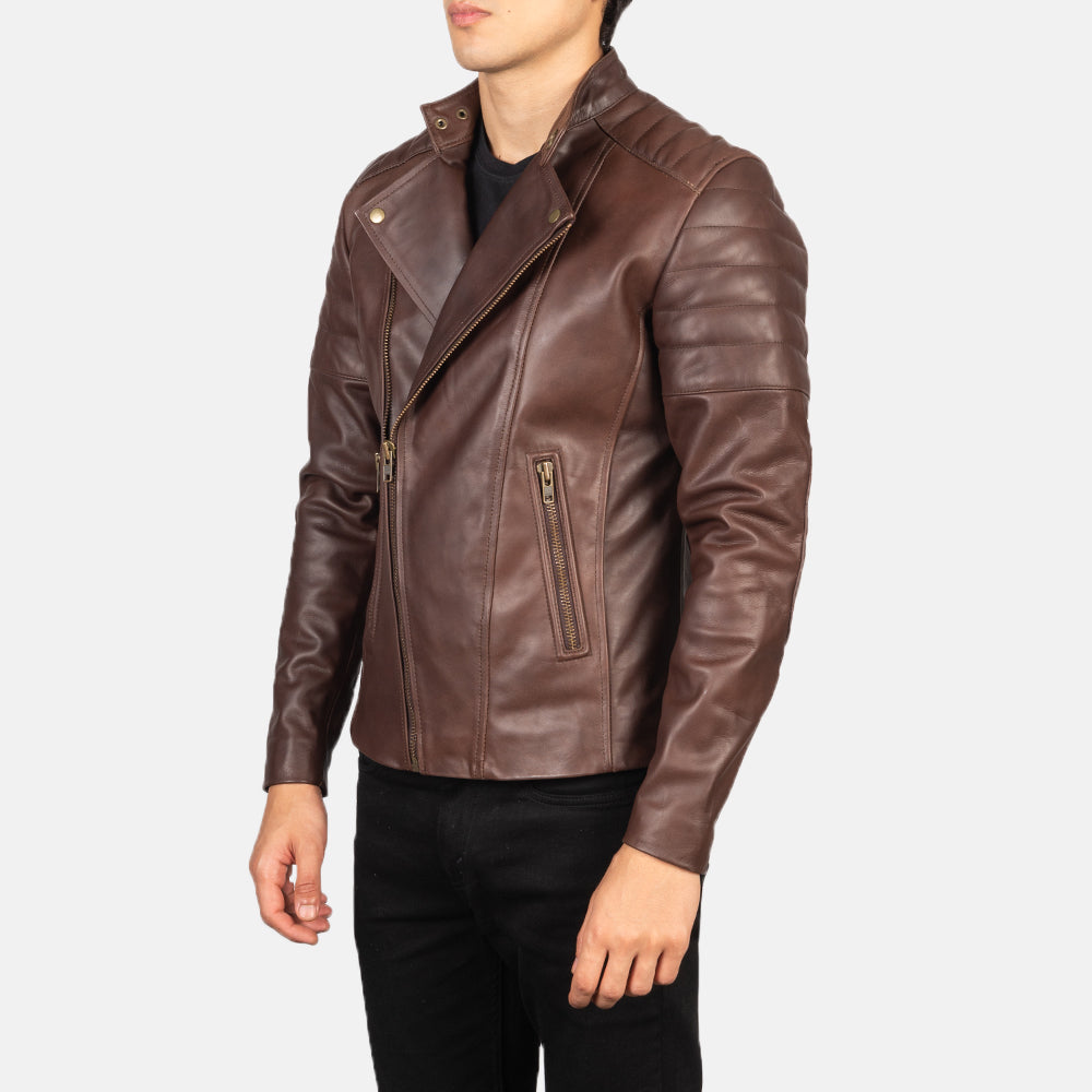 Faisor Brown Leather Biker Jacket - Kualited