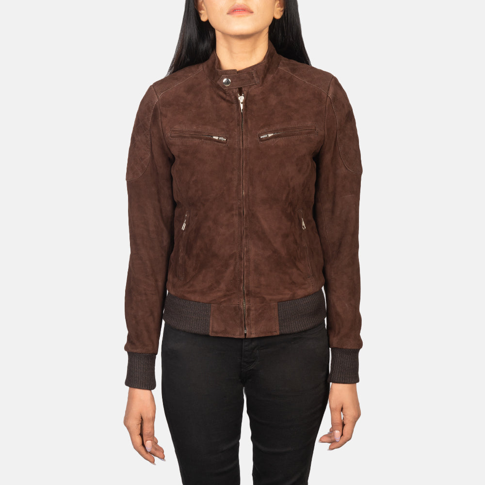 Zenna Mocha Suede Bomber Jacket - Kualited