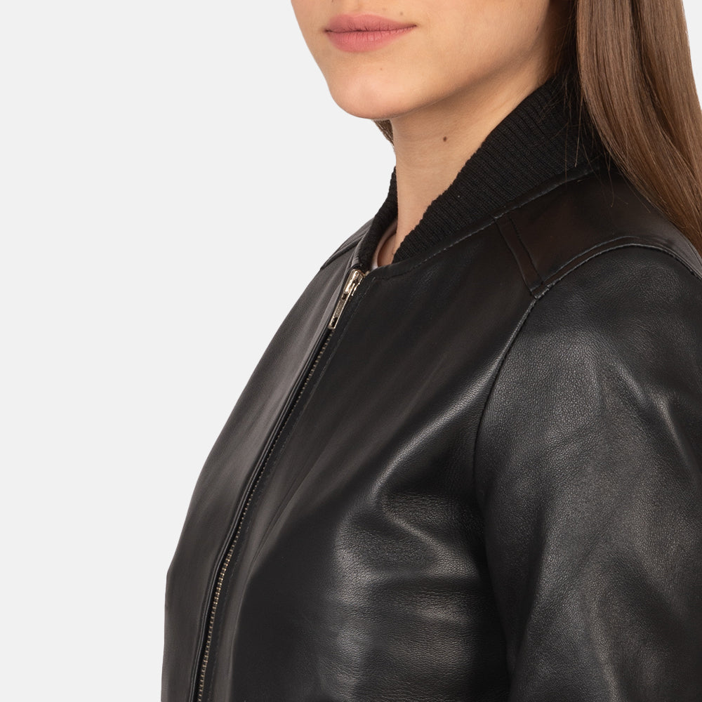 Bliss Black Leather Bomber Jacket - Kualited